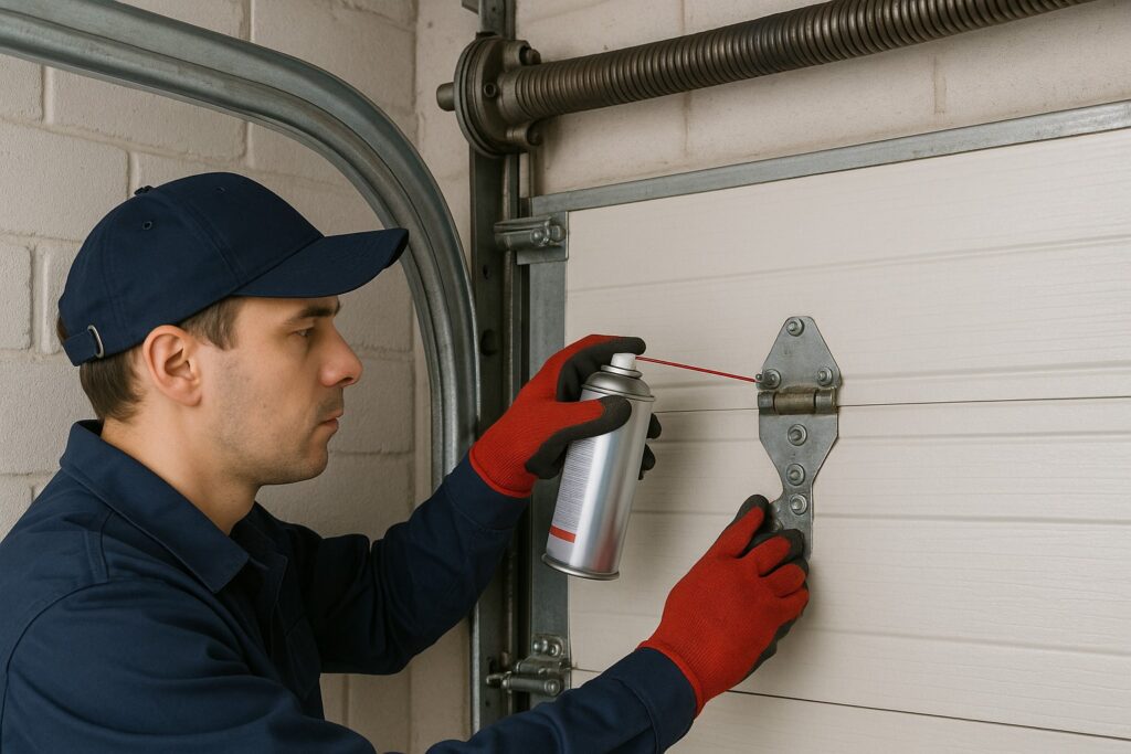 Garage Door Replacement for Older Homes in Garland, TX 6 Technician performing garage door maintenance to prevent future garage door replacement