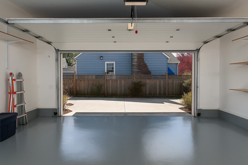 Preventive Garage Door Repair: How Regular Maintenance Saves You Thousands 3 Garage door repair view of an open garage door from inside a clean garage.